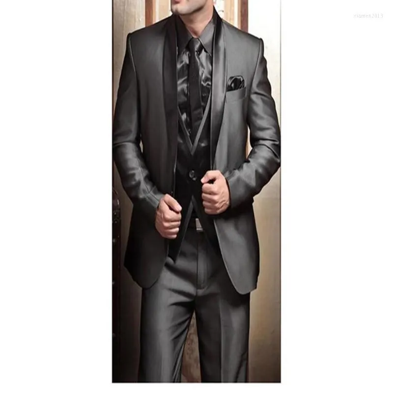 Men's Suits 2022 Wedding Tuxedos For Men Modern Man Suit Grey Formal Groom Tuxedo Mens Jacket Pants Tie Vest