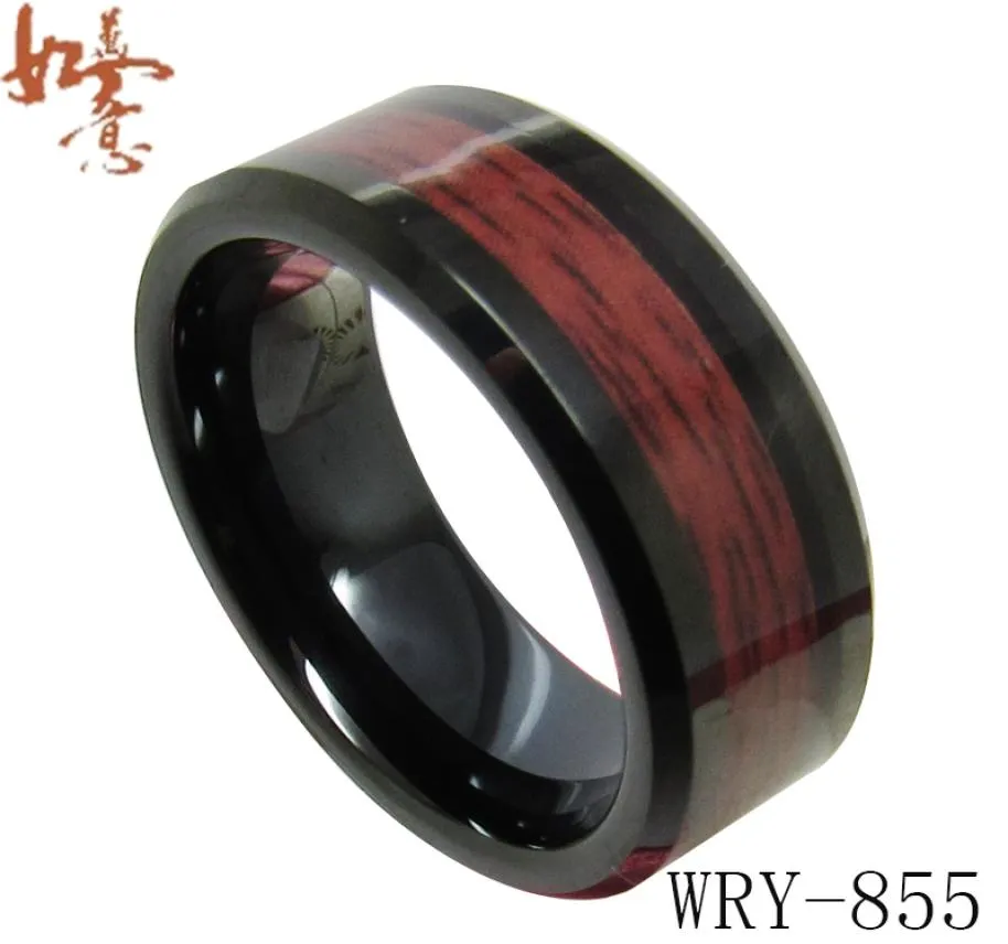 Red Wood Inlay Black Tungsten Ring Bands for Men wry855 8mm Width5443151
