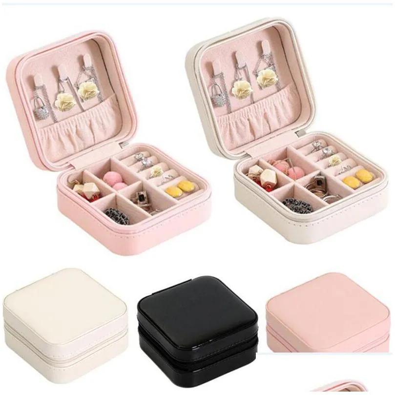 Jewelry Boxes Pu Leather Jewelry Box Small Travel Jewellery Organizer Storage Case For Rings Earrings Necklace Beads Pendants Drop D Dhioe