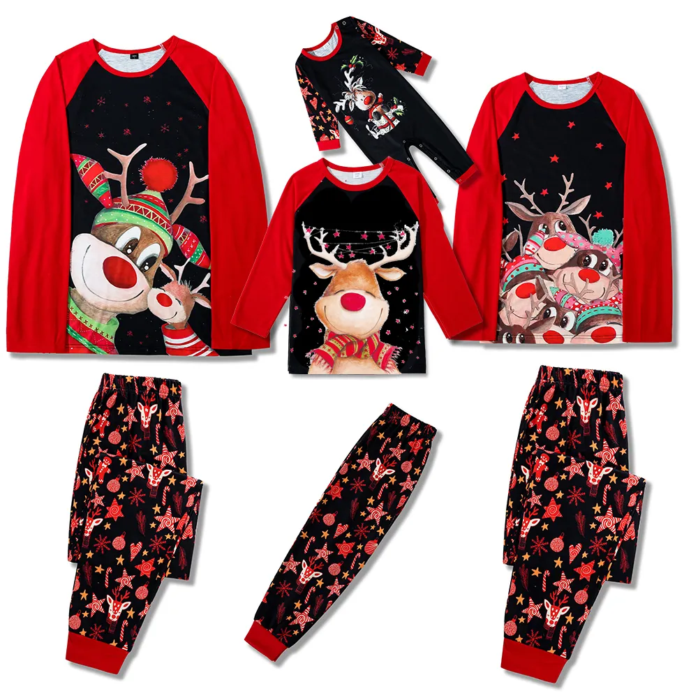 Fam￭lia combina com roupas de Natal para impress￣o de alce de Natal Conjunto de pijamas para adultos crian￧as cachorro beb￪ cal￧a de dormir macio de pijamas casta
