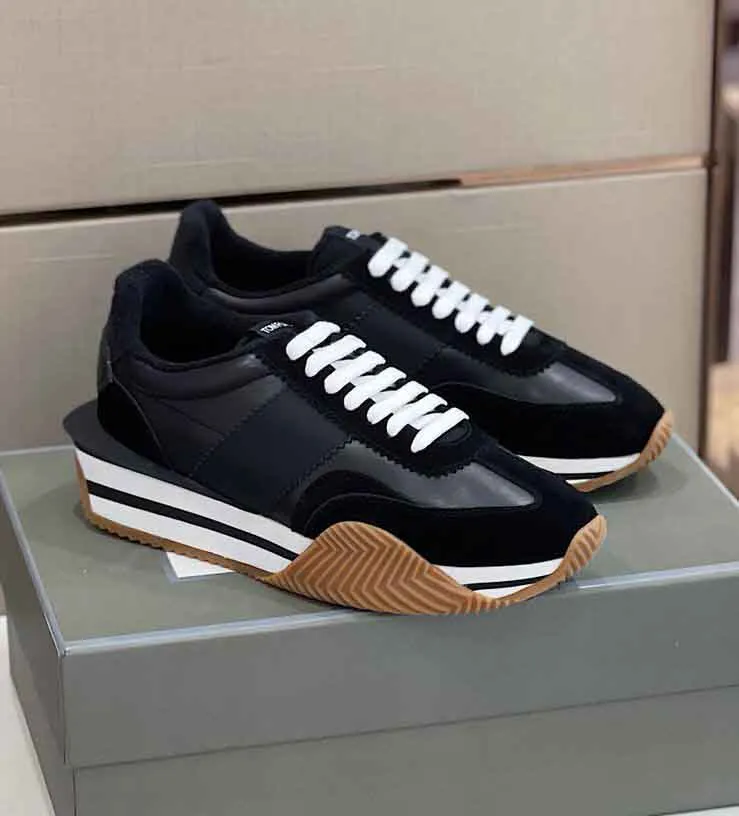 Buty Top Luksusowe marki Tomfords James Sneaker Men Boi Stripe nylon deskorolka spacery Chunky Rubber Sole Lace Up Sports EU38-46