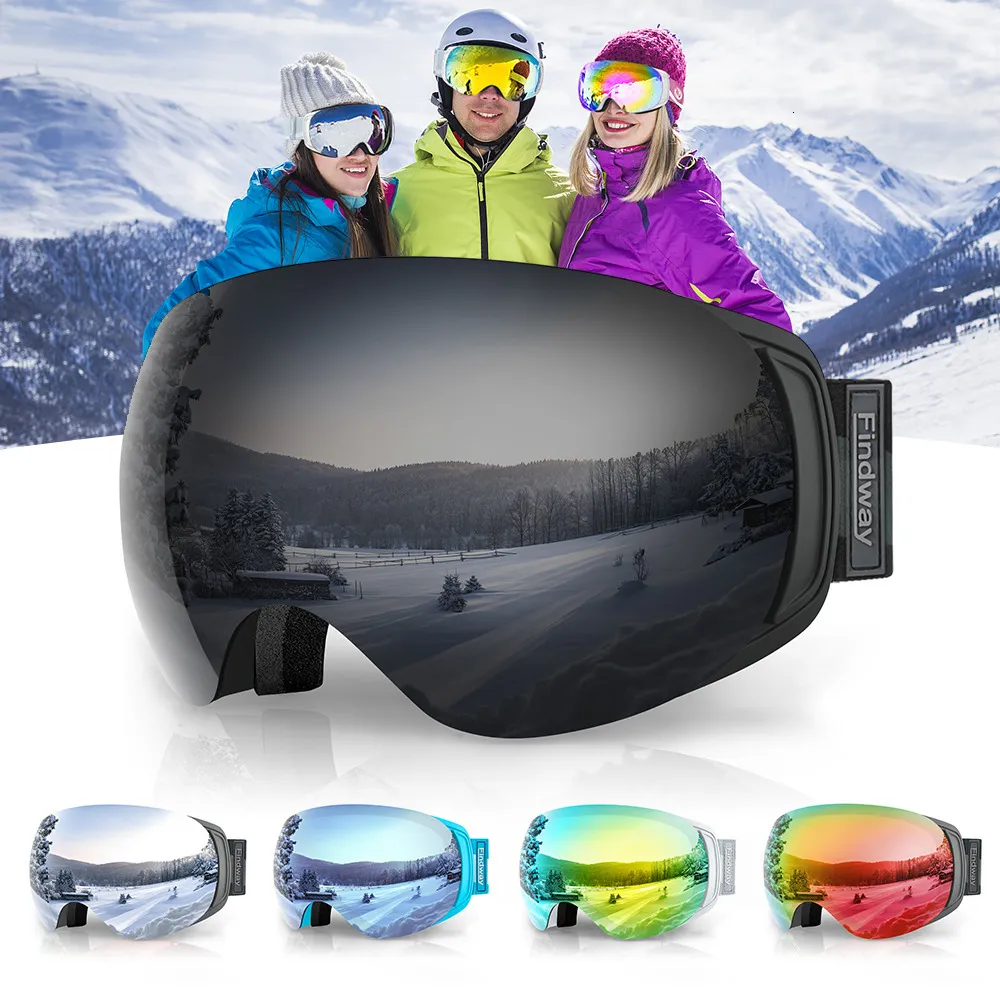 スキーゴーグルFindway Aldult 100％UV 400 Protection-InterChangeable Lens Anti Fog Over Glasses Snowboard for Women Men 221122