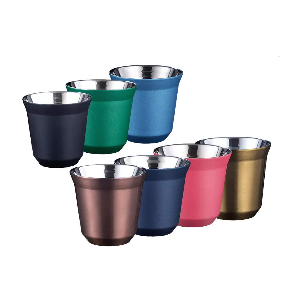 Double Wall Stainless Steel espresso cups with Insulation 80ml Pixie Coffee Capsule Shape Cute Thermo Design 221122