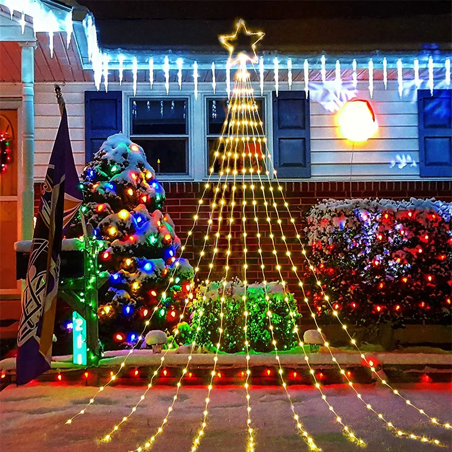 Decorações de Natal Árvore Cachoeira Luz 9 Drop 2m Topper ao ar livre Garland 8 Modos Curta da janela Curta