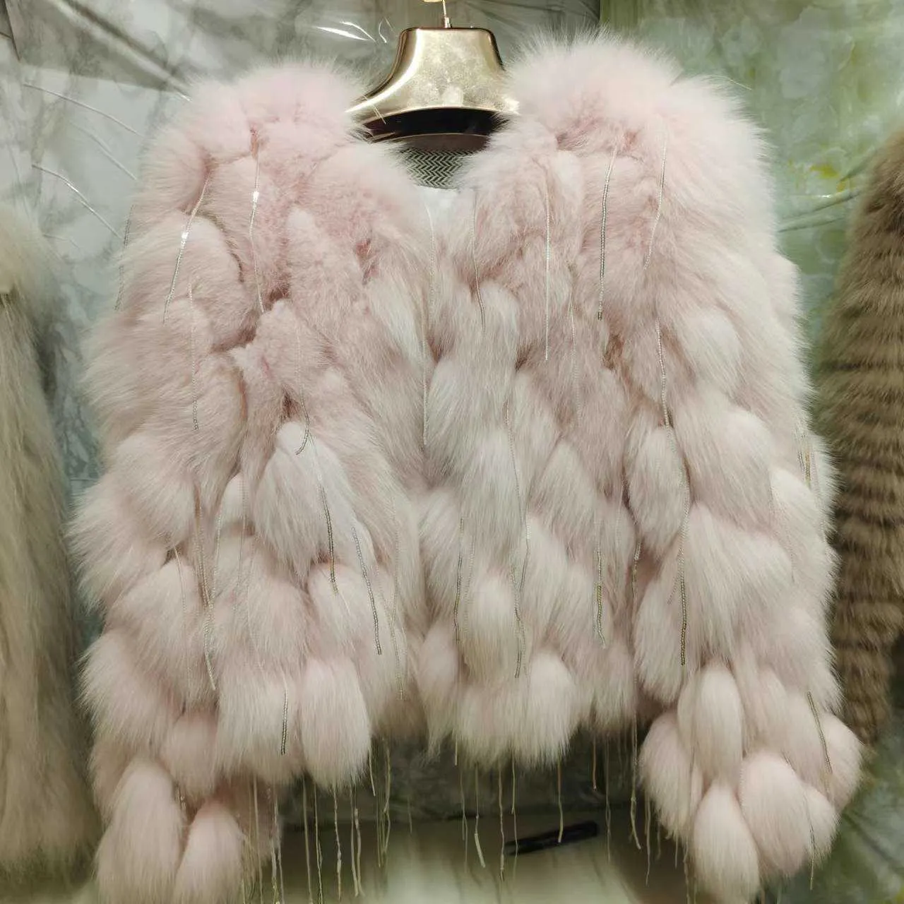 Misto lana da donna Autunno e inverno celebrità online Tiktok stesso stile cappotto in vera pelliccia di volpe donna pelliccia auto striscia nappa girocollo corto