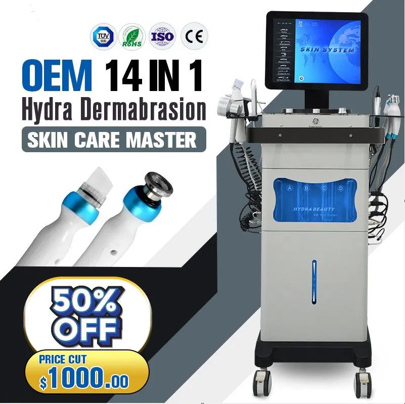 14 In 1 Microdermabrasion Diamond Peeling Water Jet Aqua Hydra Dermabrasion Machine Rf Skin Rejuvenation wrinkle acne remmoval facial lift skin tighten