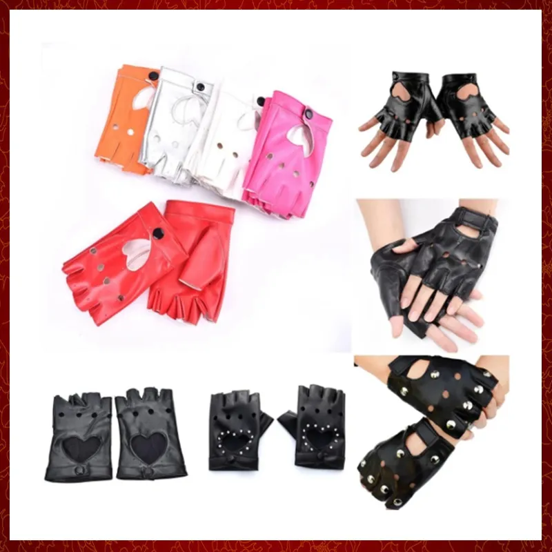 ST515 Mode PU cuir noir demi doigt gants Cool coeur creux sans doigts gants pour Fitness extérieur moto accessoire unisexe