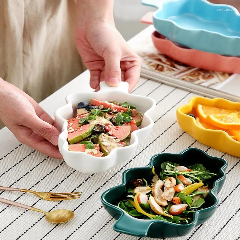 Utensílios de jantar conjuntos de folhas nórdicas Casa criativa Cerâmica Creme Tableware de café da manhã personalizado assar salada de fruta
