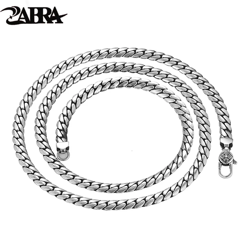 Pendant Necklaces ZABRA Solid S925 Silver Jewelry fashion retro Personality flat Chain 5MM Diamond Buckle Snake Bone Man Necklace 221119