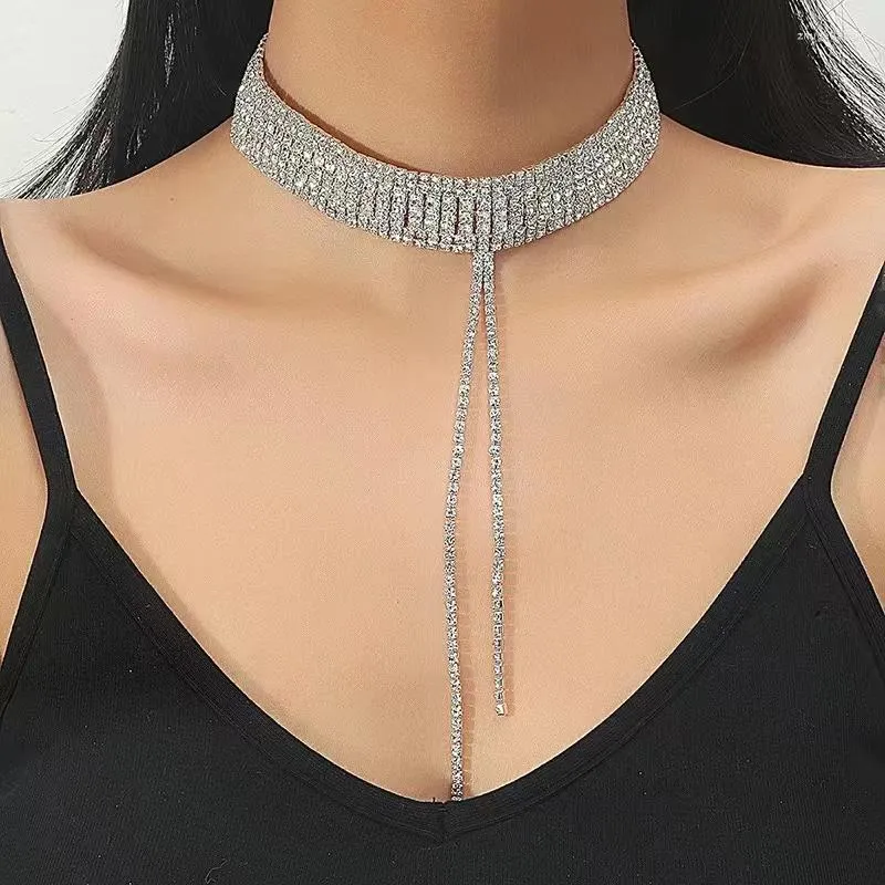 Chaînes de bijoux exquis pour femmes, collier de mariage, mariée, demoiselle d'honneur, strass, accessoires de bikini de plage