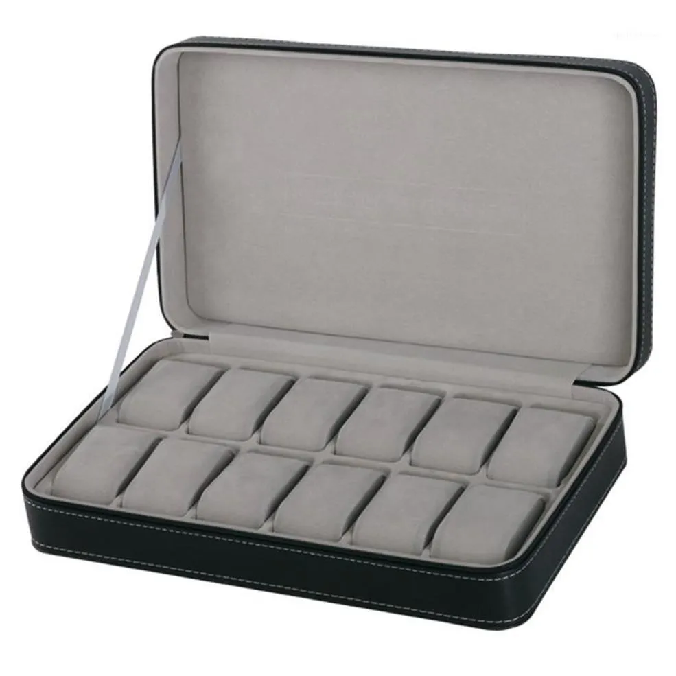 Protable 12 slots assistir caixa de armazenamento de caixa com z￭per rel￳gios multifuncionais de pulseira exibir rel￳gios de caix￣o CASKET1218J