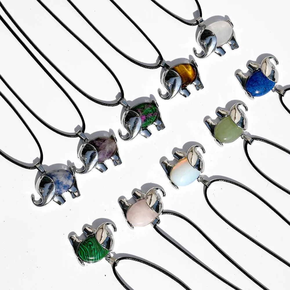 Lucky Elephant Shape Pendant Natural Stone Charms Necklace Jewelry Accessories Making Wholesale