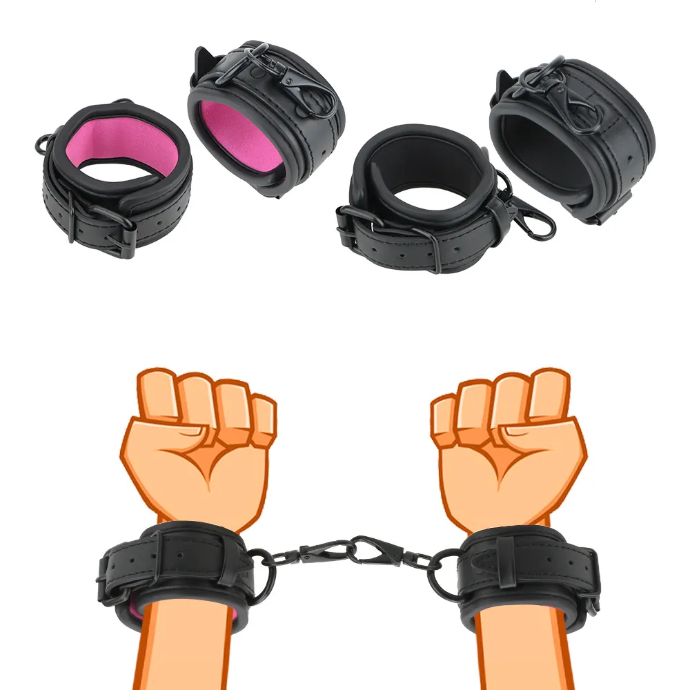 Pu Leather Handcuffs Adjustable Restraints For Adult Games_voghion.com