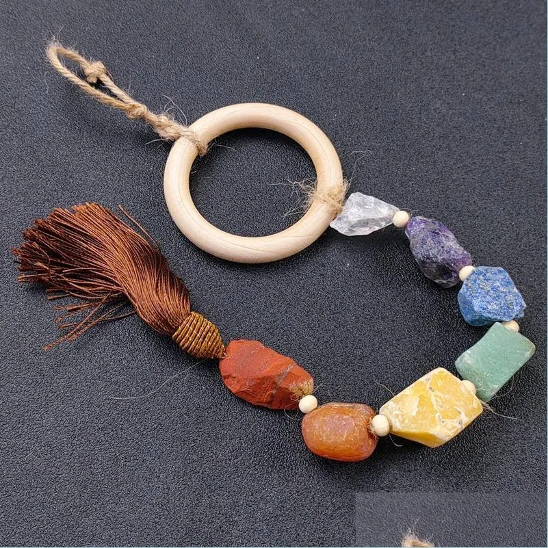 Pendants 7 Chakra Yoga Tumbled Natural Stone Car Wall Hanging Pendant Tassel Gemstone Handmade Healing Home Window Hang Ornament Dec Dhd2Y