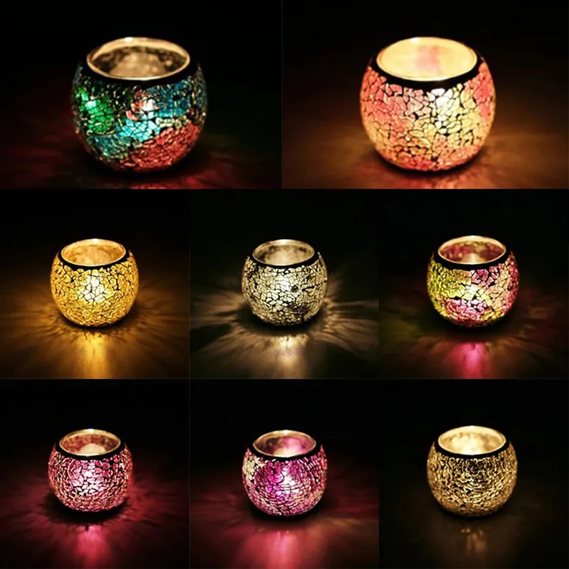 Portavelas Velas Té Incluídas Portavelas De Vidrio De Mosaico Estilo Marroquí - Incluye Vela De Té De 8 Horas, Colores Azul, Verde, Rosa O Amarillo Decoración Hogar Estilo Marroquí