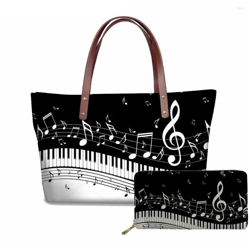 Bolsas de noite guitarra Nota de manga de mão de impressão bolsa Tote de grande capacidade para mulheres Casual senhoras