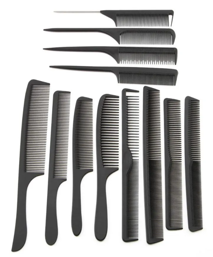 Ganzes 12 -Stil -Friseur schwarzes Haar schneiden Kamm Carbon Haare K￤mme verschiedene Design Pro Salon Barber Styling Tools 7448461