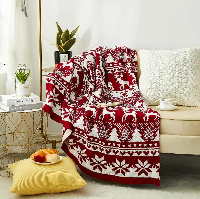 Mantas Nordic Plaid Red Throw Manta Punto Rayado Árbol de Navidad Oficina Siesta Ocio para Camas Sofá Cubierta Años Tapiz