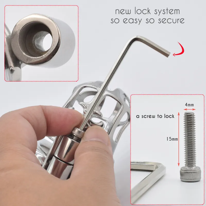 rings FRRK Metal Chastity Cage with Screw Lock Male Bondage Strap Belt Device Steel Rings Adults Couple Sex To_voghion.com