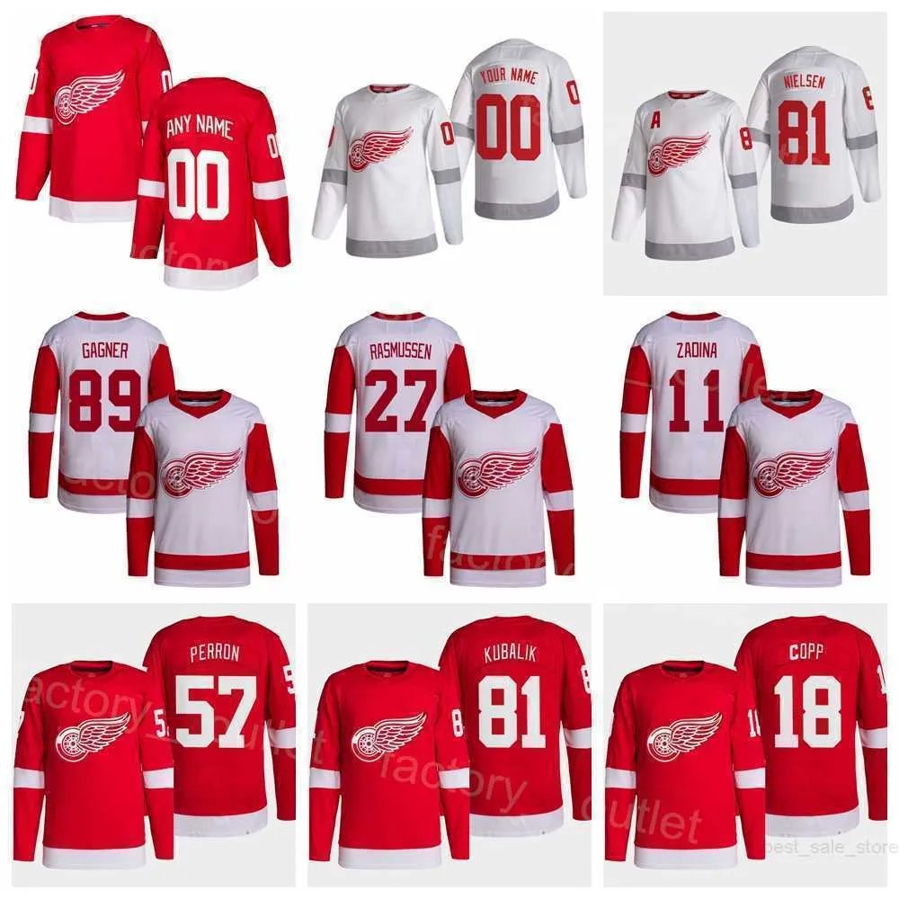 Detroit Hockey Red Wings 18 Andrew Copp Jersey 81 Dominik Kubalik 57 David Perron Marco Kasper Dylan James 89 Sam Gagner Alex Nedeljkovic''Nhl''Camicia