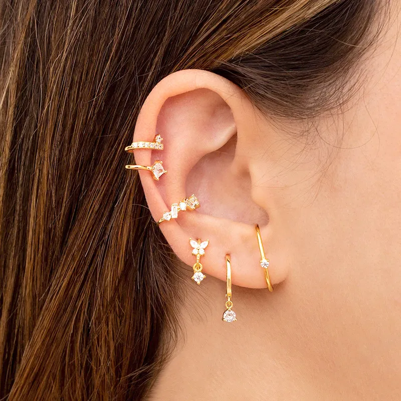 Vintage Rainbow Hoop Earrings - Colorful Cubic Zirconia Huggie Earrings For Women