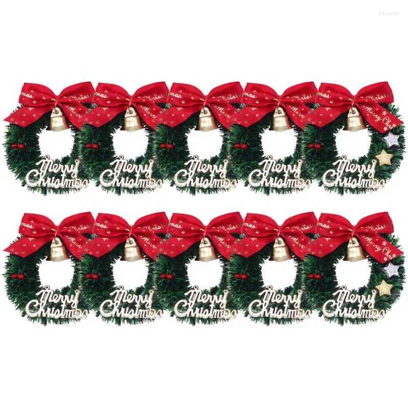 Flores decorativas Christmas Wreath Wrinalh Mini Wrings Tree Miniatura pendurada Ornamentos artificiais Acessórios Decorações Garland Holiday Crafts