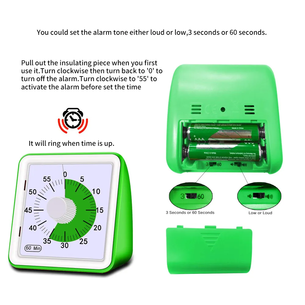 Adjustable 60 Minute Kitchen Timer Target With Silent Analog Display