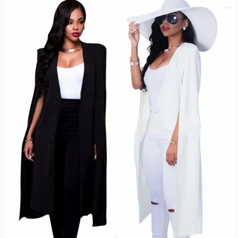 Women's Suits Women Elegant Long Blazer 2022 Selling Contrast Binding Open Front Cape Sleeve White Black Suit Jacket Female