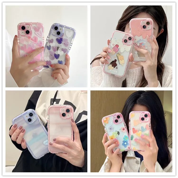 Nouveaux cas mignon amour coeur doux antichoc pare-chocs étui de téléphone transparent pour iPhone 14 11 12 13 Pro Max XS Max X XR couverture arrière en Silicone