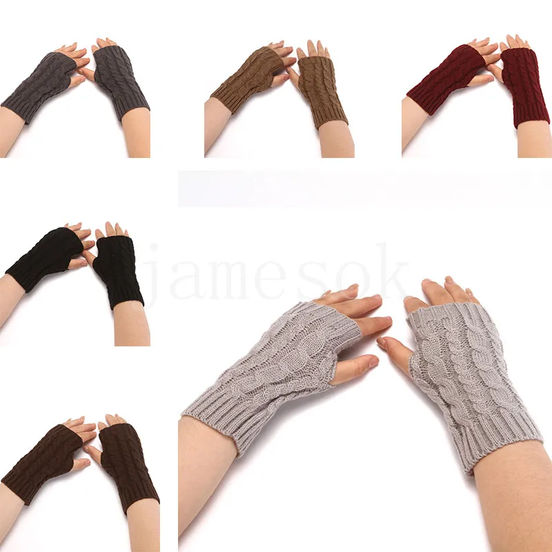 Hiver femmes chauffe-bras tricoté demi doigt gants pour femmes tricoté sans doigts gants décontracté chaud mitaines femmes gants DE956