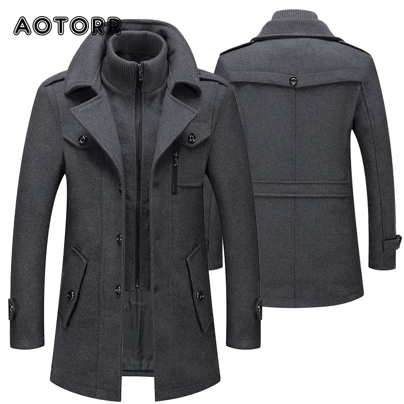 Parkas pour hommes Automne Hiver Hommes Laine Trenchs Manteaux Mode Moyen Long Veste Mâle Double Col Zipper Manteau Coupe-Vent Laine Pardessus 4XL 221123