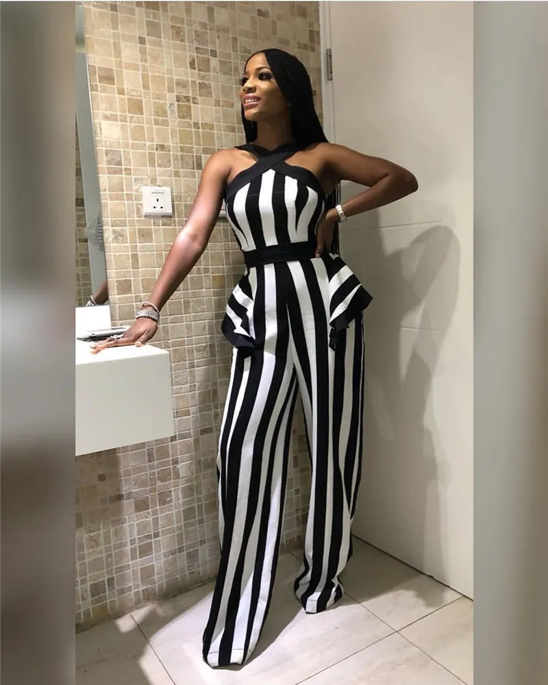 Striped Off Shoulder Black Strapless Jumpsuit For Women Black And White Sleeveless Halter Neck Elegant Office Formal Overalls From Upstream Connect Error Or Disconnect Reset Before Headers. Reset Reas...