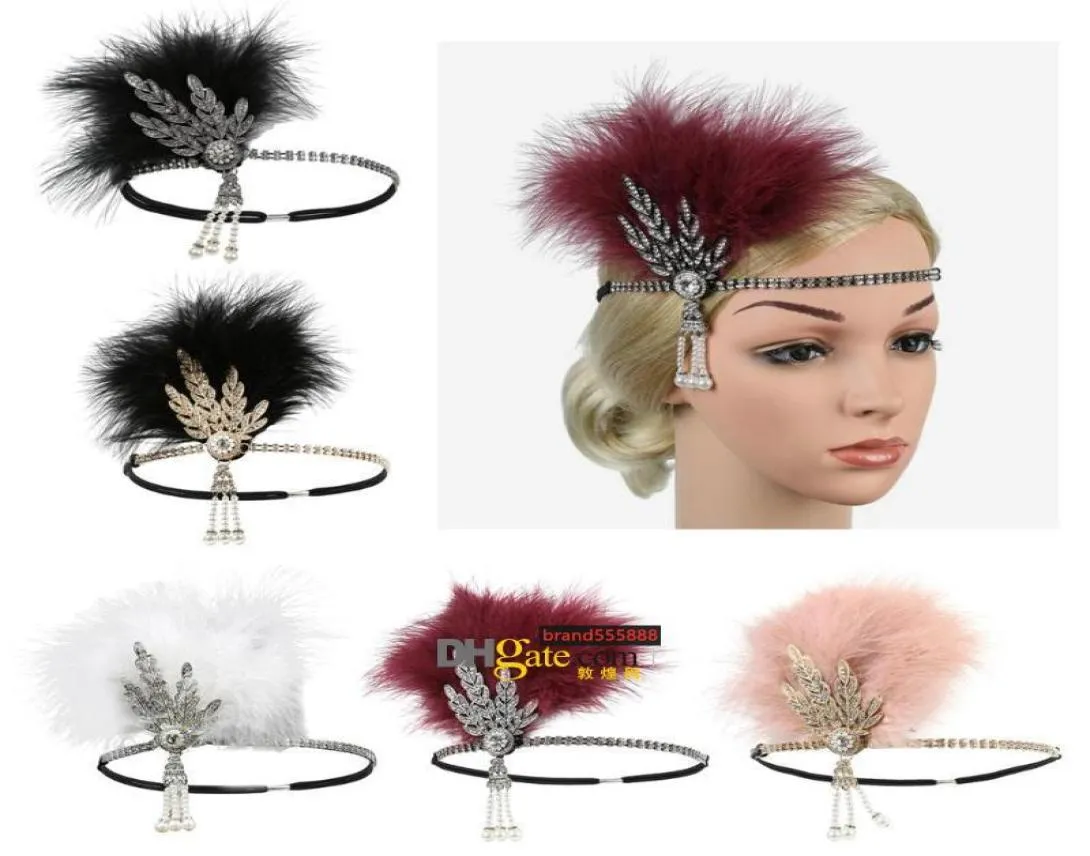 Hair Accessories Womens Elastic Feather Headbands 1920s Crystal Church Party Headwear