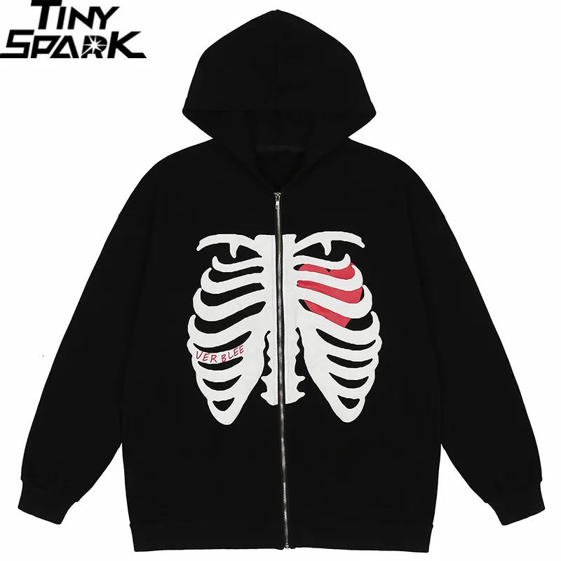 Heren Hoodies Sweatshirts Men Hip Hop Streetwear Hooded Jacked Jacket Skelet Skeletonjas Harajuku Katoen los