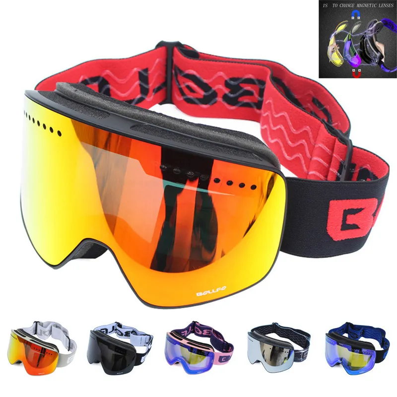 Lunettes de soleil lunettes de Ski avec lentille polarisée Double couche magnétique Anti-buée Snowboard hommes femmes lunettes étui à lunettes
