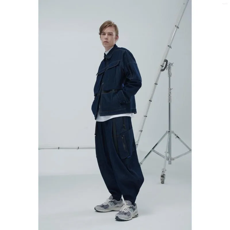 Men's Pants Reindee Lusion 21aw Asymmetrical Pocket Denim Indigo Waist Adjustment Techwear Japanese Style