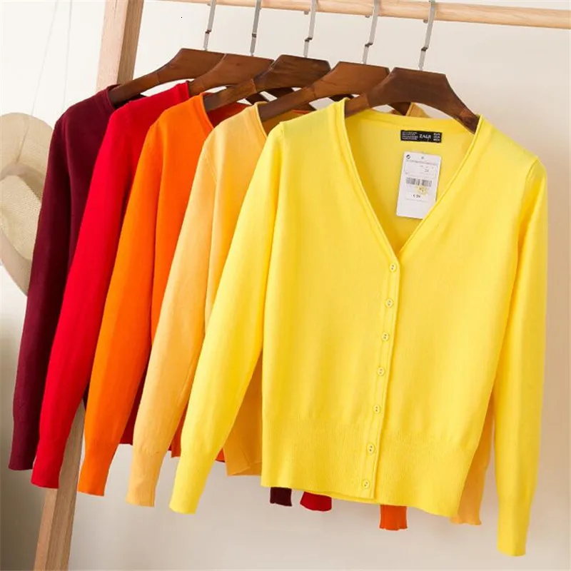 Women's Knits Tees 28 Colors knitted cardigans spring autumn cardigan women casual long sleeve tops V neck solid sweater coat 221123