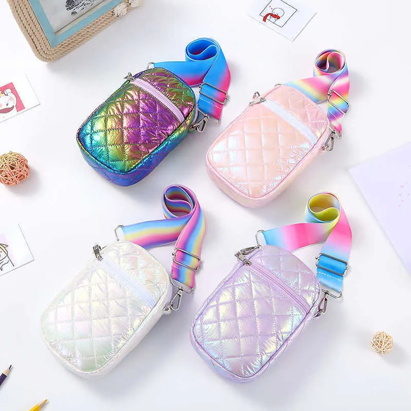 Wallets Cute Girls Gradient Phone Case Wallet Women Fancy Mini Coin Purse Rainbow Color Strap Children Teens Sling Crossbody Bags L221101