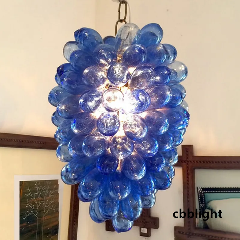 Traubenform -Anhänger -Lampen 24x32 Zoll blaue Farbe Luxus Kunst Hand geblasenes Glas Kronleuchter Licht Murano Style Glas Kronleuchter Beleuchtung LR1288