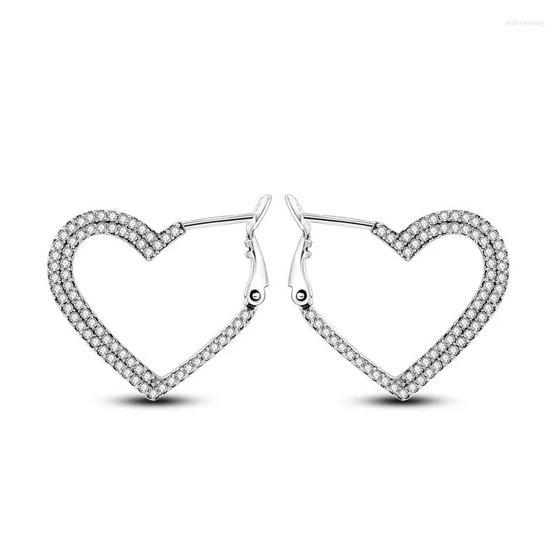 Boucles d'oreilles cerceau de luxe pavé Zircon asymétrique grand coeur pour femmes fille femme couleur argent Design de mode bijoux 2022