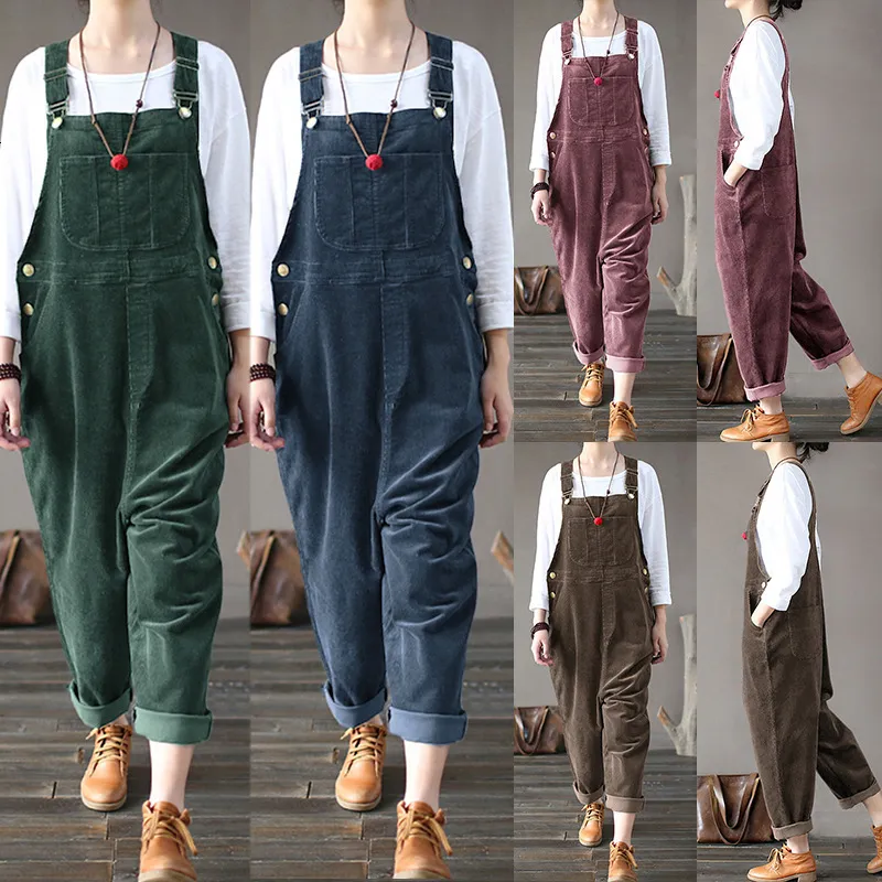 Kvinnors jumpsuits Rompers Corduroy Womens Jumper Overall Loose Romper Ladies Dungarees Jumpsuit Tickets Tank Pants Plus Size S5xl Drop 221123