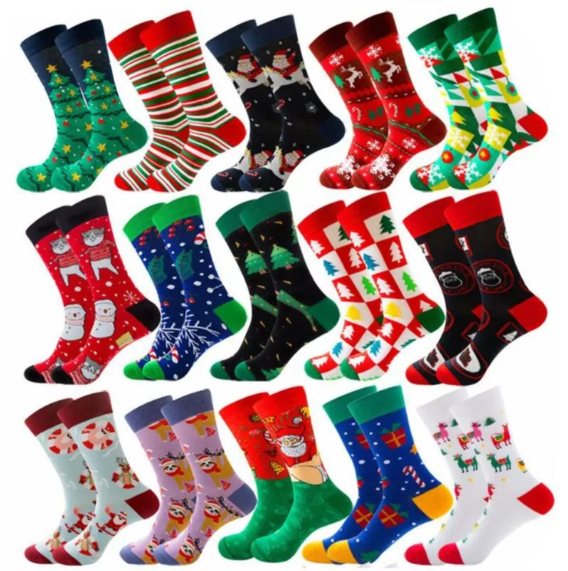 Décoration de fête Hommes Femmes Chaussettes Amant Noël Halloween Célébrer Santa Elk Cadeau Biscuits Neige Heureux Drôle Marée Coton Chaussettes P1123