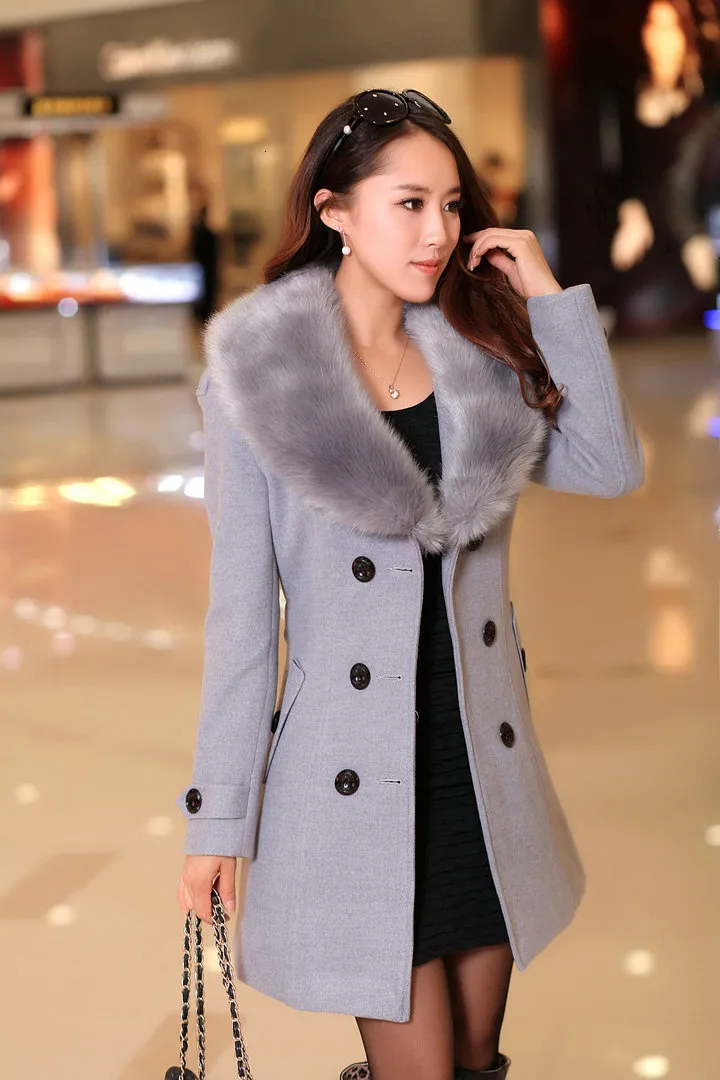 Black Long Coat Women Women's Fall Winter Notched Collar Wool