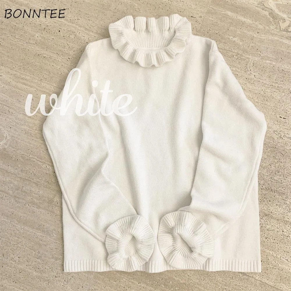 Pulls pour femmes Femmes Kawaii Volants Design College Solid Chic Filles Pull All-Match Ulzzang Simple Doux Manches Longues Dames Tricots 221123