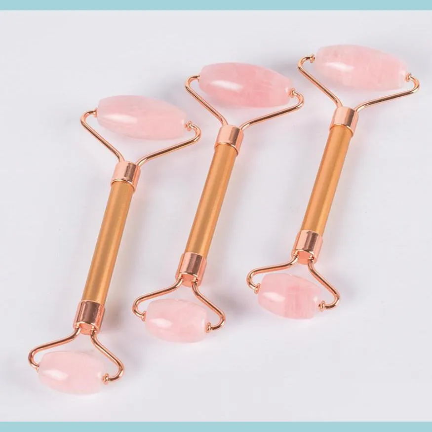 Face Massager Facial Mas Tool Matte goudhandgreep Jade Face Roller Natural Crystal Rose Quartz Drop Delivery Health Beauty Dhmzy