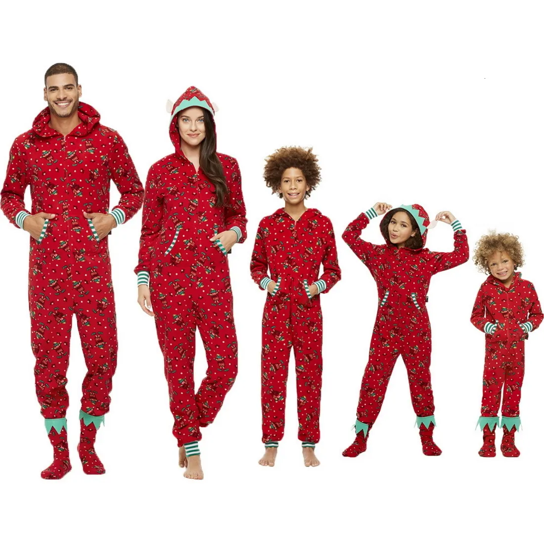 家族のマッチング衣装クリスマスパジャマセットマザーファッターキッズキュートソフトフード付きロンパーオーバーオールジャンプスーツクリスマスルック221122