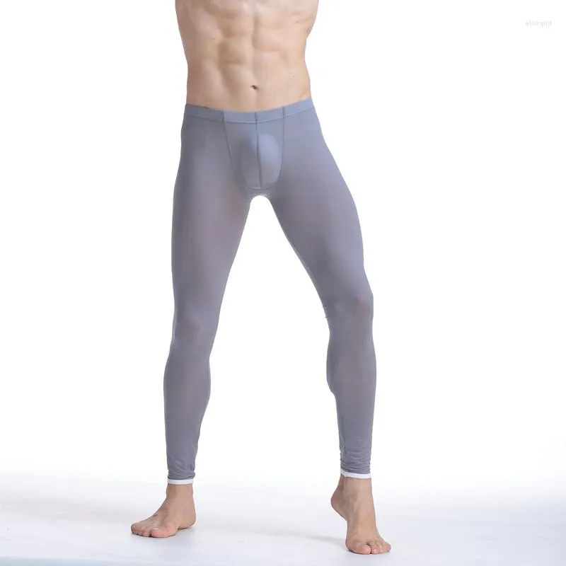 M￤ns s￶mnkl￤der m￤n l￥nga johns ultratunna is silkes transparent t￤ta smala byxor underkl￤der pyjamas s￶mnbottnar gay leggings byxor