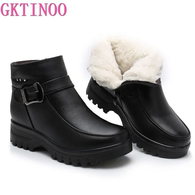 Boots GKTINOO Fashion Winter Women Genuine Leather Ankle Female Thick Plush Warm Snow Mother Waterproof Nonslip Booties 221123