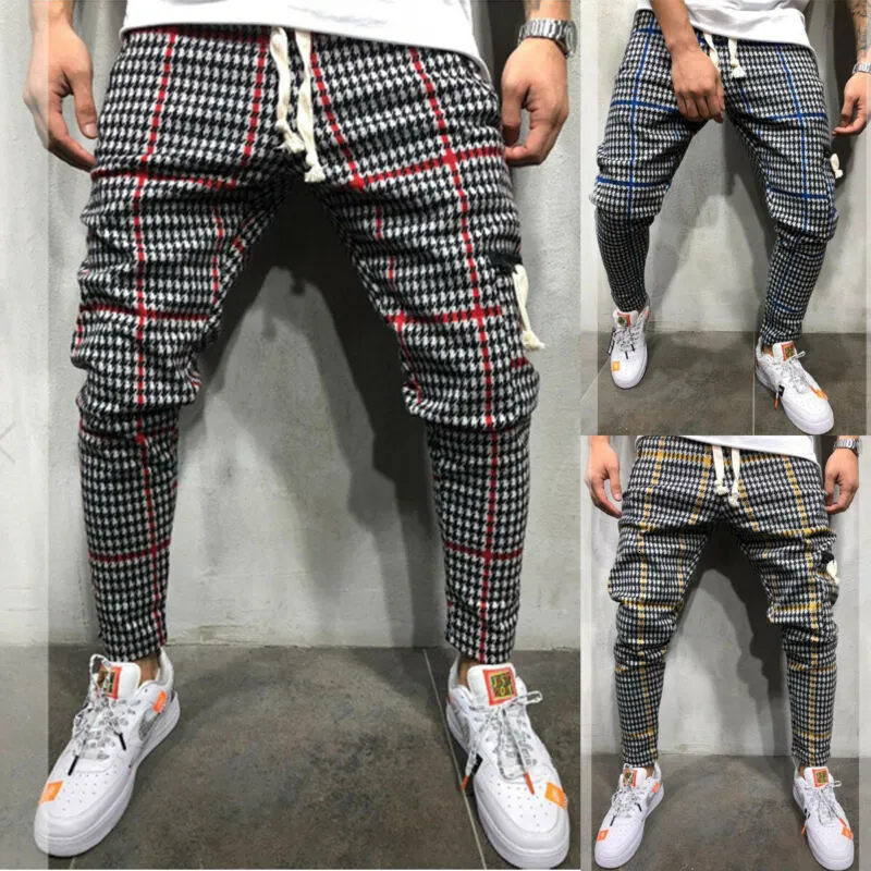 Men's Tracksuits M3xl Gym Men cal￧a cal￧a cal￧a casual Skinny Plaid Tracksuit Bottoms Joggers Sweat Streetwear 221122