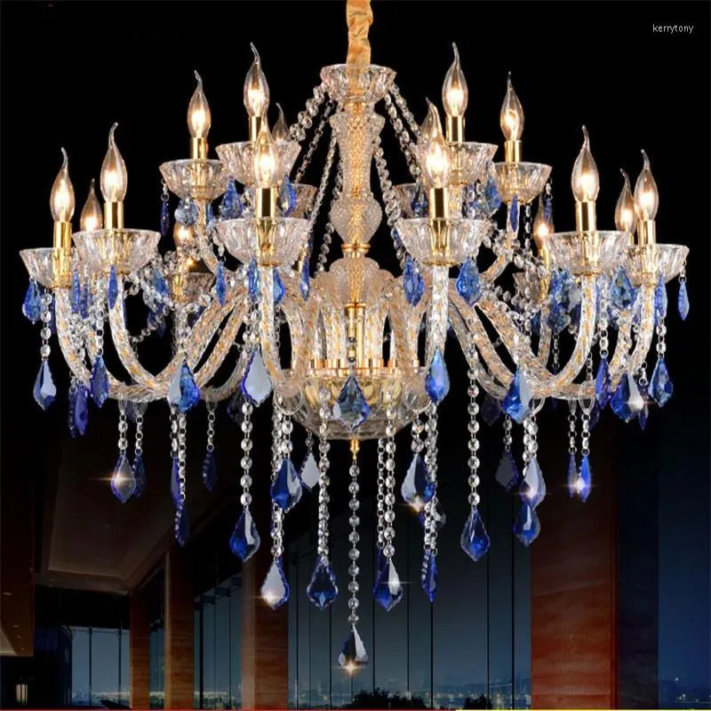 Chandeliers European Luxury Blue Crystal Chandelier Living Room Dining Bedroom Mediterranean LED Candle